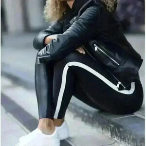 Spanx Faux Leather Side Stripe Leggings Size Small